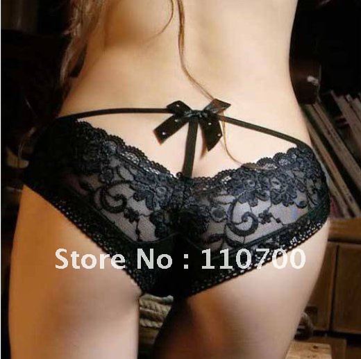 50pcs/lot free shipping women's Sexy lace diamond bowknot deep V uncover a channel's Briefs underwear lingerie Panties
