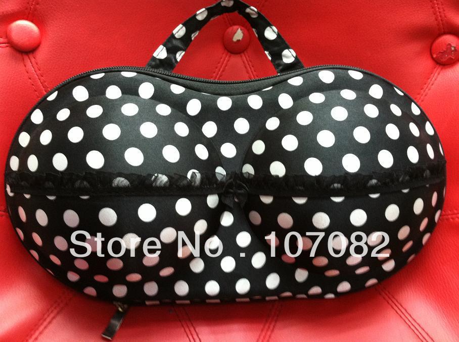 50pcs/lot New arrival fashion travel bra bag black base white dots,bra organizer,underwear case,bra case,Valentine's Day gift