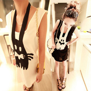 5159 women's 2012 new arrival gustless bandage rabbit sleeveless tank dress one-piece dress