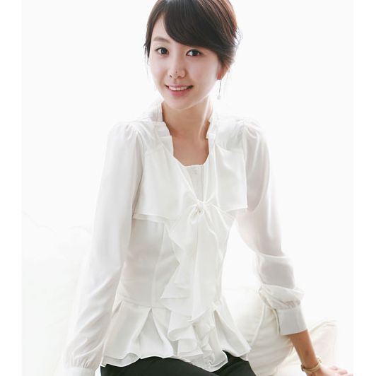 55 ! royal elegant gentlewomen bow long-sleeve chiffon shirt