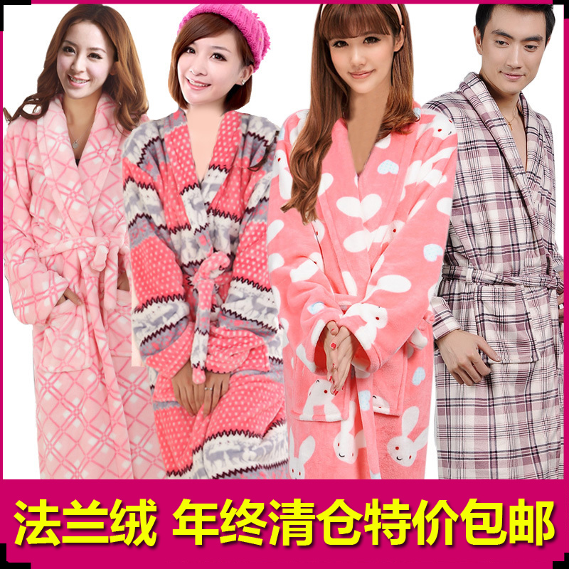 58 cartoon sleepwear winter thickening lovers coral fleece robe flannel bathrobe ultra long lounge