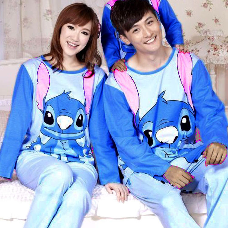 58 ! cartoon stitch 2012 spring and autumn cotton long-sleeve casual lovers sleepwear