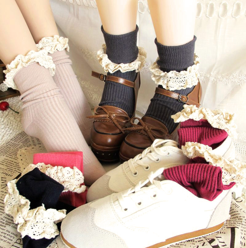 58 vintage bars knee-high 200 needle retrorse lace 100% cotton socks