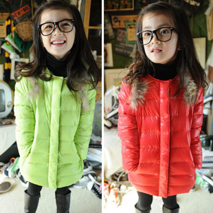 59 children's autumn and winter clothing female child candy color wadded jacket long design fur collar cotton-padded jacket