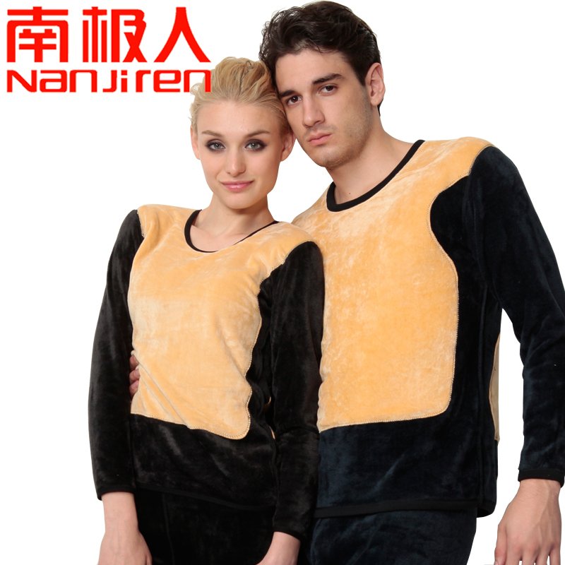 59 double layer thickening plus velvet golden flower thermal underwear male women's o-neck thermal set