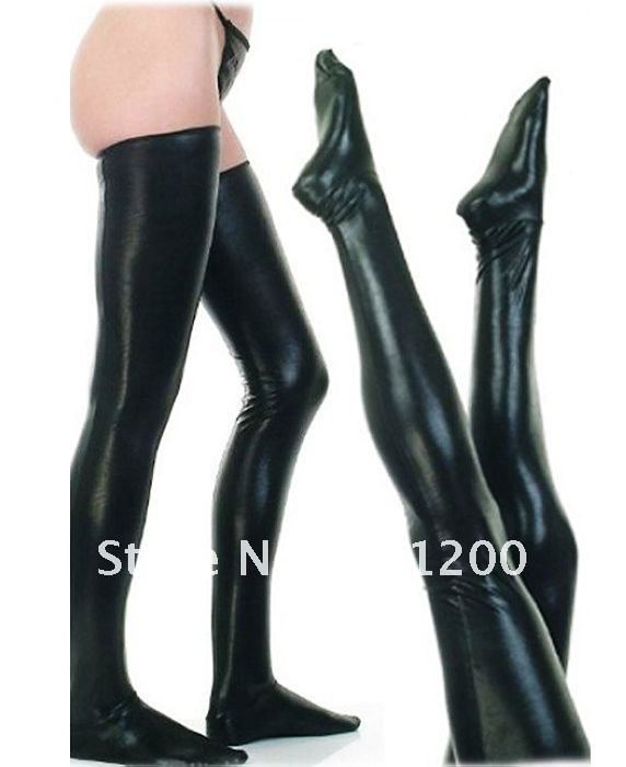 5pairs/lot,Sexy Lingerie Blk Faux Leather WetLook Vinyl Fetish Stockings