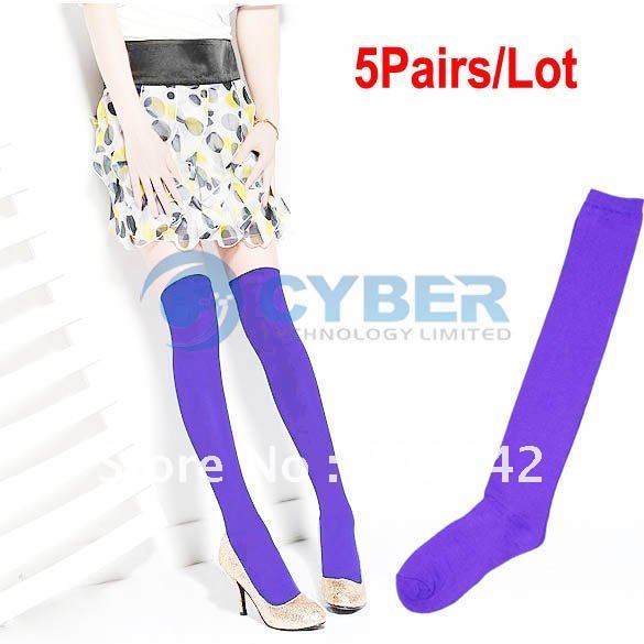 5Pairs/Lot Women Fashion Over The Knee Socks Thigh High Sexy Cotton Stocking Thinner 5 Colors Free Shipping
