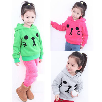 5pcs baby girls cute cat thick hoodies autumn winter sports sweatshirt children clothing free shipping