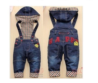 5pcs boys girls smile face hoody overalls fashion suspender jeans children denim pants free shipping