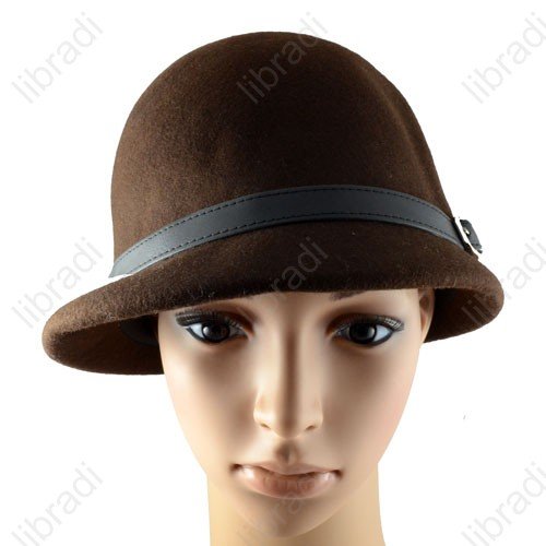 5pcs Cashmere Leather buckle cap knight Ladies Fedoras Hat handsome sport helmet Brown