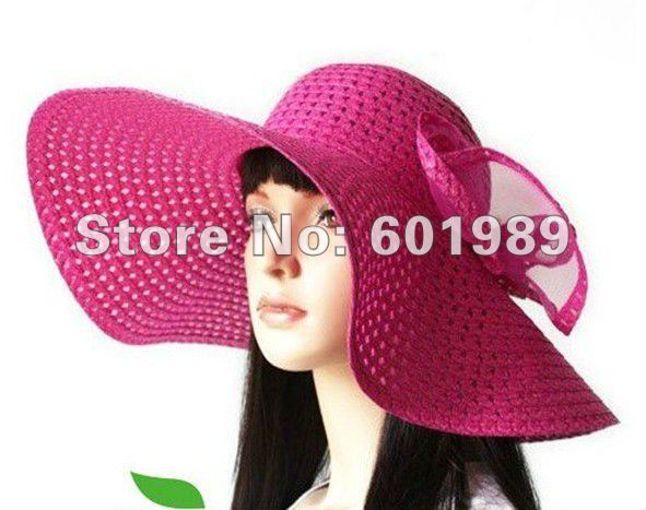 5pcs FRENCH STYLE WOMENS LADYS SUMMER STRAW BEACH SUN HAT WIDE BRIM NAVY Pink Red