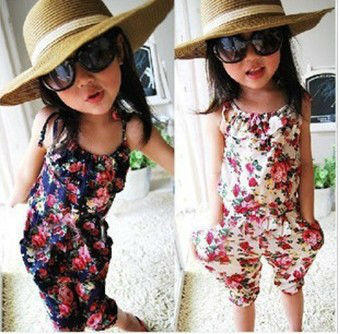 5pcs girl's summer flowers suspender pant girl's flower Jumpsuits baby overalls girl trousers children loose pants free shipping