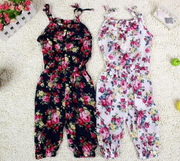 5pcs girl's summer flowers suspender rompers pant kids floral Jumpsuits overalls girls summer bodysuits white navy free shipping
