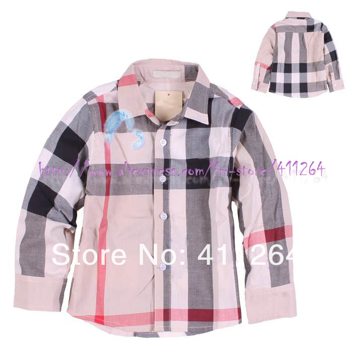 5pcs/lot(2-6Y) Wholesale long sleeve brand check shirt  Children Kids shirts plaid shirts children clothingFree shipping
