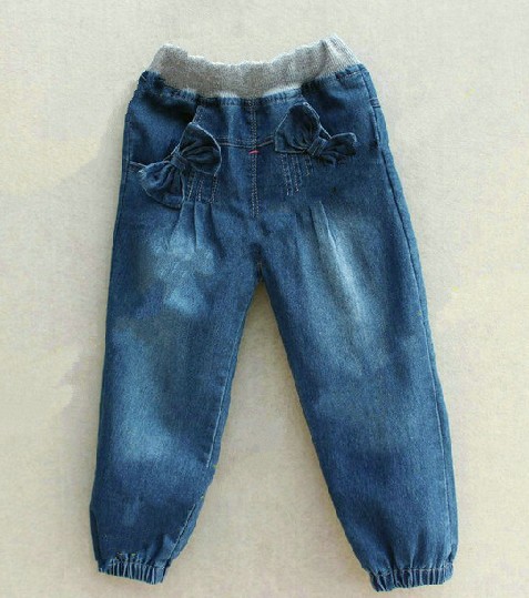5pcs/lot 2013  new   style  girl  solid   casual   straight    jeans   with   Bow  ,the   size 3-4m, 5-6m,7-8m, 9-10m,11-12m