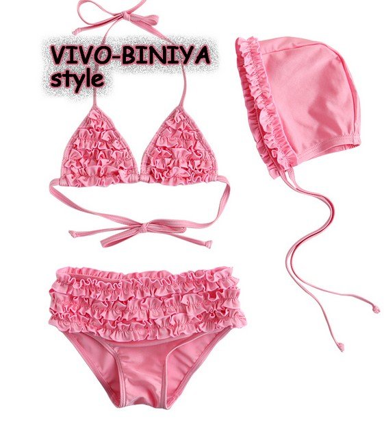 5pcs/lot baby bikini swimwear Girls Pink wavy lace swiming suit children's bikini swimmingsuit