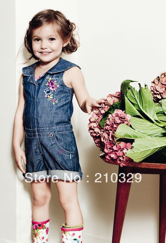 5pcs/lot baby girls jumpsuits flower overalls suspender pants girls jeans overalls children summer clothing