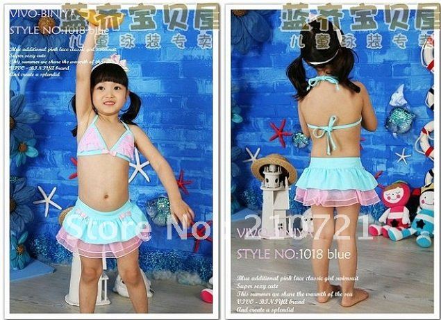 5Pcs/Lot Baby Toddler Girls Blue Ruffled Boutique Bikini Swimsuit, Little girl swim suits swimwear