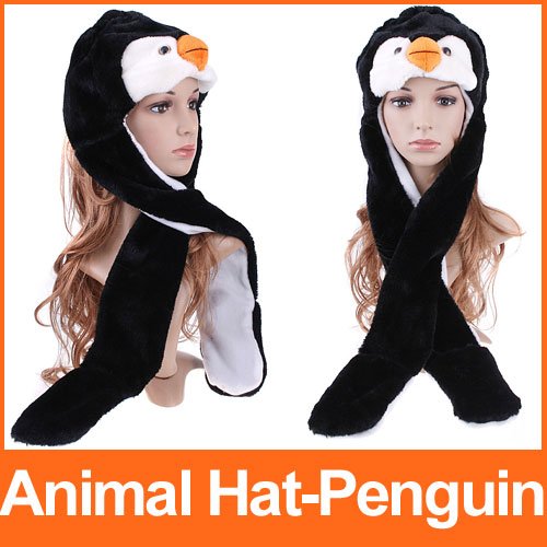 5pcs/lot, Cartoon Animal Penguin Hat Cap Earmuff Scarf Gloves Soft Warm Caps Beanies Free Shipping wholesale