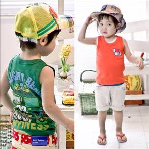 5pcs/lot  child clothing summer child sleeveless vest  boy's vest double print  white/green 2color 2-5t
