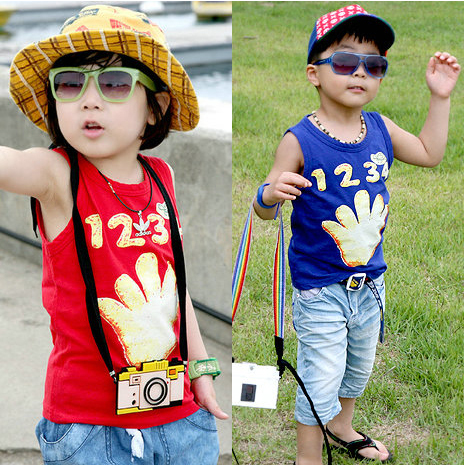 5pcs/lot child clothing summer kid's sleeveless vest  boy's vest blue/red 2color  12345+hand print