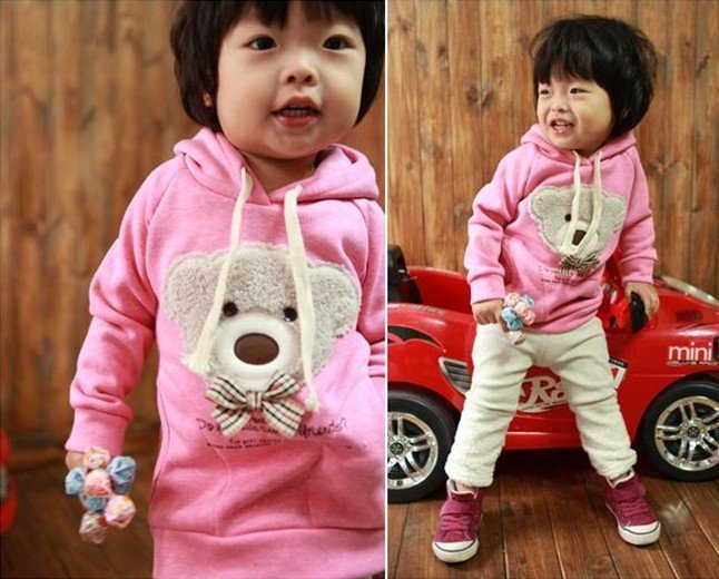 5pcs/lot Children Bear Head Bowtie Sweater baby kids hoodies Girl's and Boy's hoddy 5pcs/lot free shipping