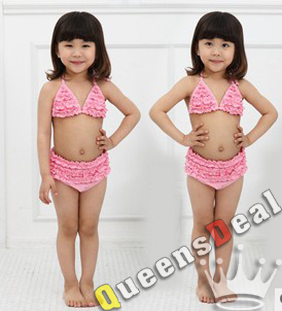 5pcs /lot children kids girls floral swimsuit beach swimming suit sets two-pieces suit+cap baby pink color