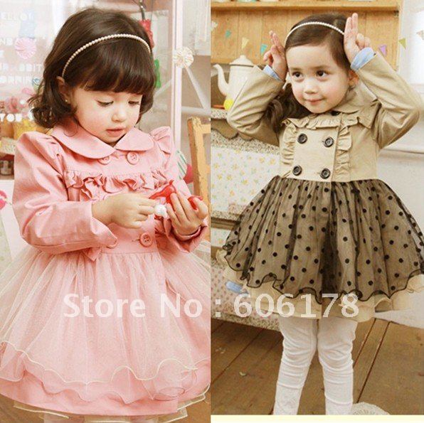 5pcs/lot Fashion children girl's long sleeve with lace design dust coat/dress or ourwear free shipping girl's dust coat