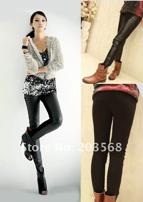 5pcs/lot Fashion Sexy Black Wet Look Faux Leather Leggings Treggings Pants Shiny Tights
