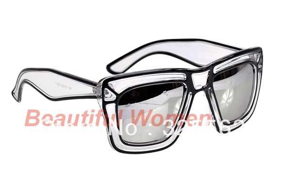 5pcs/lot Fashion Unisex Lady's Summer Transparent Frame Squared Reflective Lens Sunglasses Free Shipping 7107