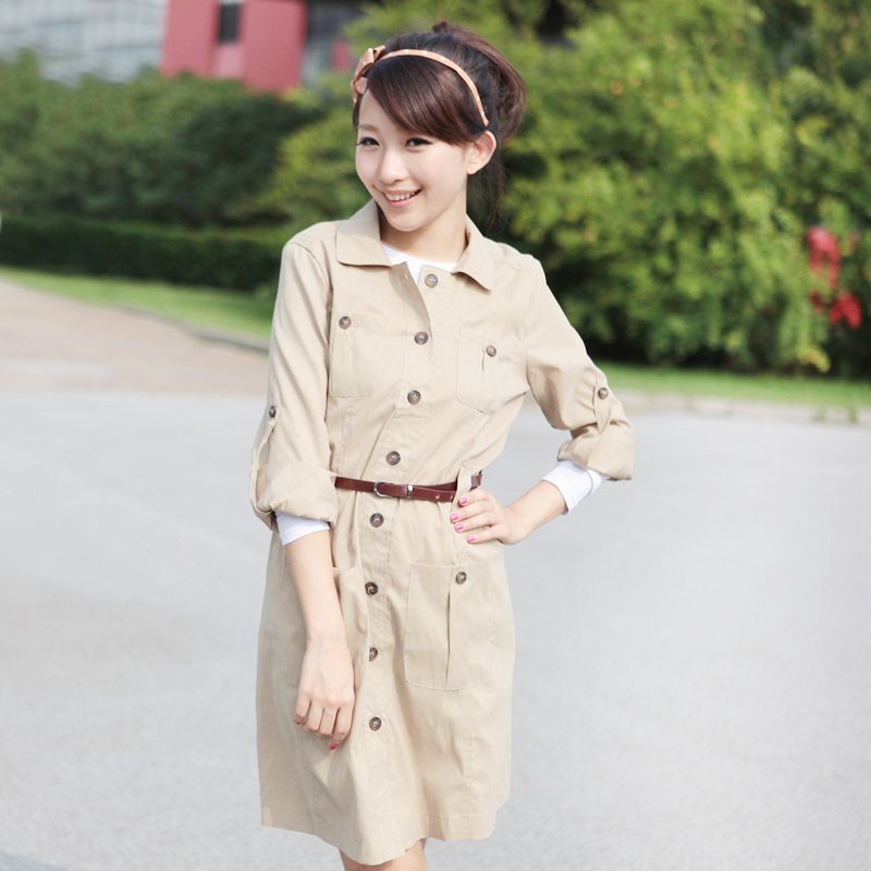 5pcs/lot, free shipping, 2012 spring all-match loose turn-down collar long design trench d94t2140