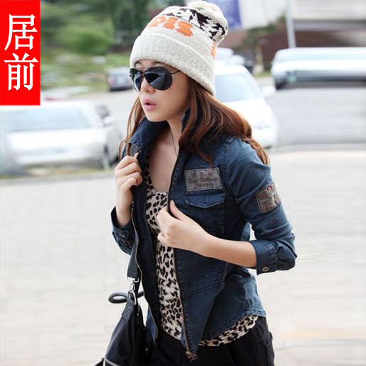 5pcs/lot, free shipping 2012 summer women's turn-down collar denim outerwear short jacket slim top long-sleeve denim coat d9476