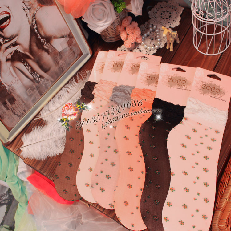 5pcs/lot + Free shipping! Cattle laciness sock summer ultra-thin jacquard vintage pile of pile of socks