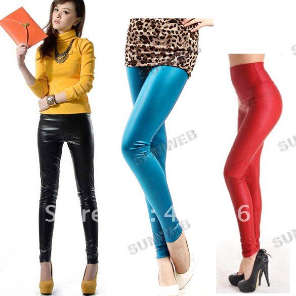 5PCS/LOT Free Shipping Hot sale Women's Honed high waist PU leather pants tights leggings 3 Colors 3828