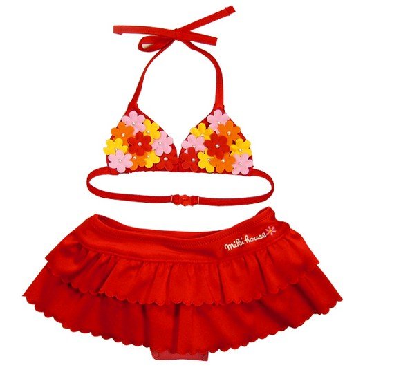 5pcs/lot girls hot red flower swimsuit baby Swimwear+hat Girls bathing suit set baby swimwear