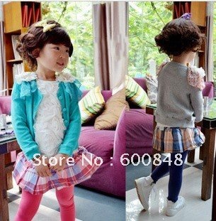 5pcs/lot girls outerwear coat lace flower cardigans ,kids clothes,gray,blue, BC17