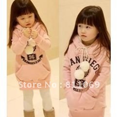 5pcs/lot girls thick fleece hoodie kids long hooded sweatshirt children spring autumn casual clothes baby wear Free shipping