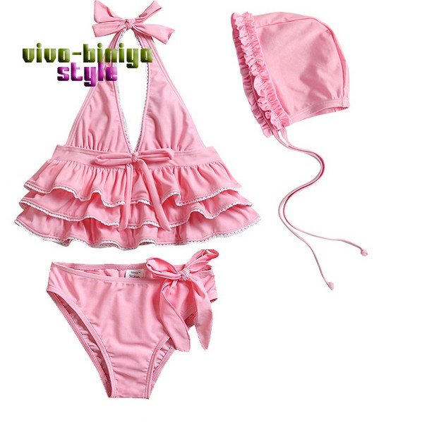 5pcs/lot girls Three layer skirt swimsuit baby Split Style Swimwear+hat Girls bathing suit set