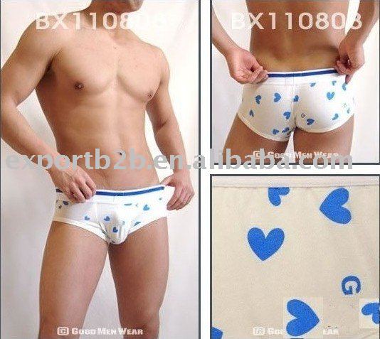 5pcs/lot heart print  men's low waist Underwear Men's Shorts (white color)---free shipping