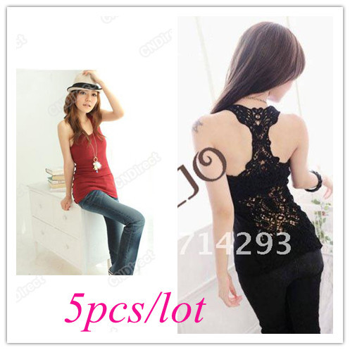 5pcs/lot Korea Women's Tank Top Shirt lace Hollow-out Vest Waistcoat Camisole Pierced lace Free shipping 3110