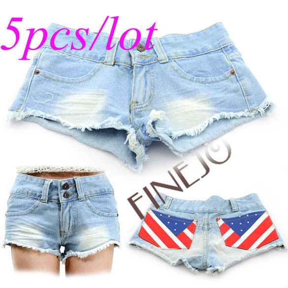 5pcs/lot New Sexy Women's Jeans Shorts Denim Waist Hot Pants Casual 3 Sizes Light Blue Free Shipping 5353