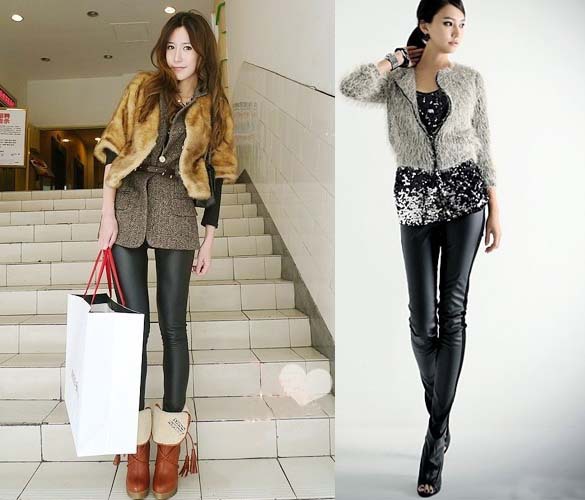 5pcs/lot Popular global women's black Stretchy leather legging pants ankle length trousers #4