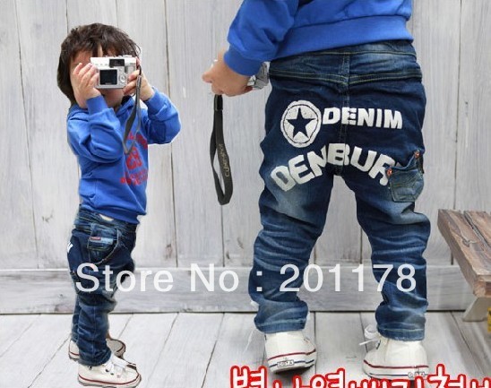 5pcs/lot star letter printing boys girls jeans kids pant Children trouser Korean straight style denim jeans 1212a free shipping