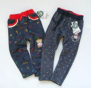 5pcs/lot Winter children jeans double thick girl winter trousers jeans