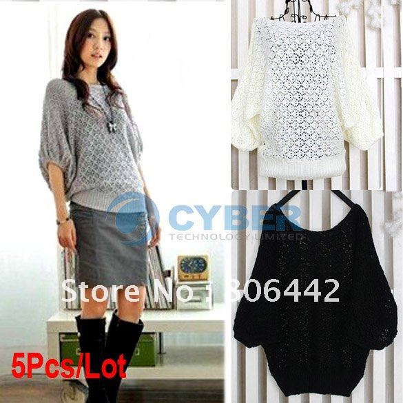 5Pcs/Lot Women's Fashion Round Neck Knitting Cardigan Sweater 3Colors Free Shipping
