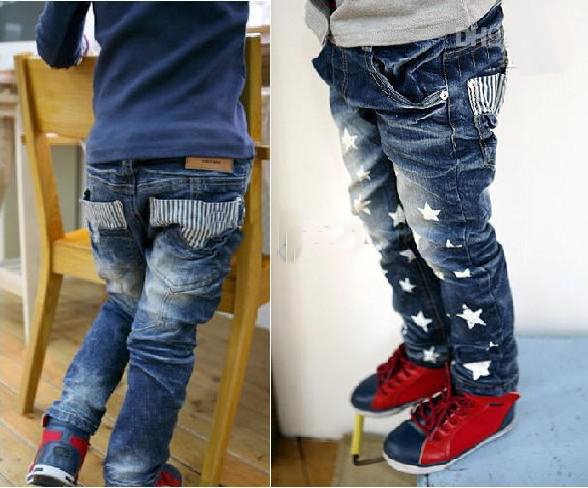 5pcs unisex denim Pencil pants Children's stars printing Jeans trousers baby Embroidery casual jeans