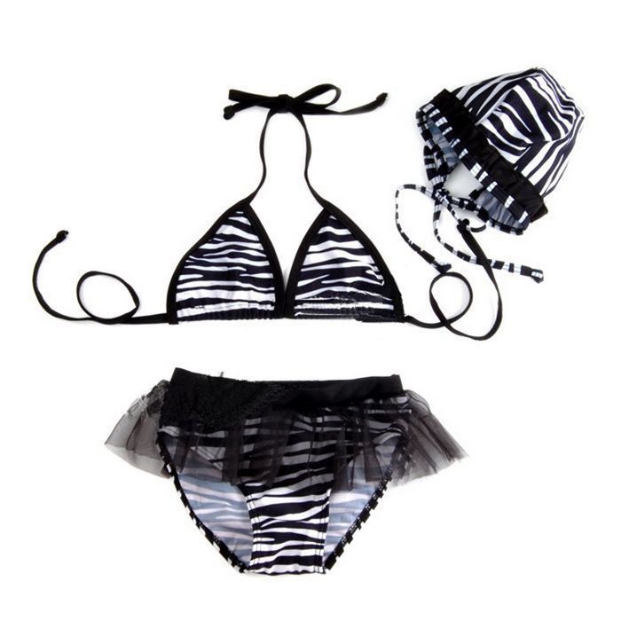 5sets girl bikini  two pieces swimwear girl's zebra black+white  bikini+cap three-pieces/set