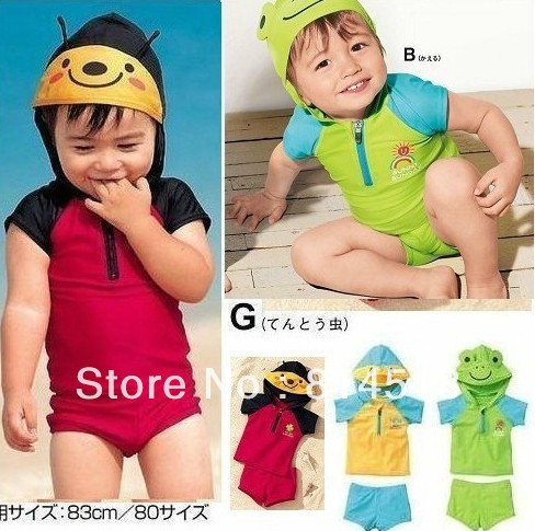 5sets/lot children swimming suit animal swimwear two pieces beachwear hooded bathing suit for baby free shipping