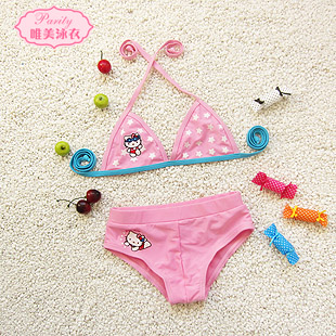 5sets/lot Hello Kitty Bikini polka dot children's swimwear girl's bikini kids pink swimsuits