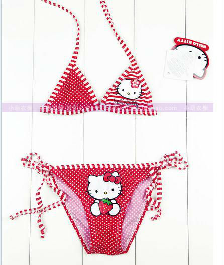 5sets pink/red/blue hello kitty bikini kids beachwear girls swimwears cartoon swimsuits